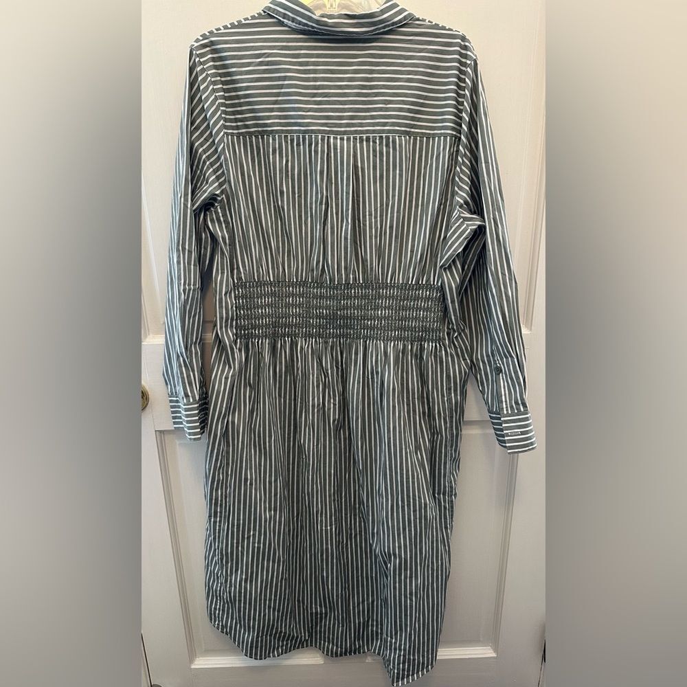 Universal Standard Hamptons Smocked Shirtdress Green Stripes Small 14/16 - Picture 4 of 8